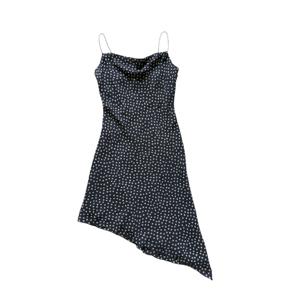 Y2K Kathie Lee Slip Dress 8 Black Polka Dot Asymmetric Hem Whimsigoth Cowl Neck - Picture 1 of 8